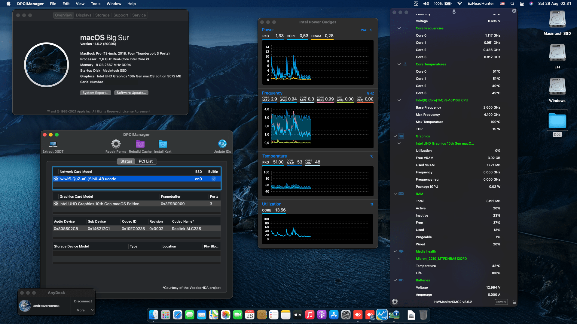 Success Hackintosh macOS Big Sur 11.5.2 Build 20G95 in MSI Modern 14 B10MW